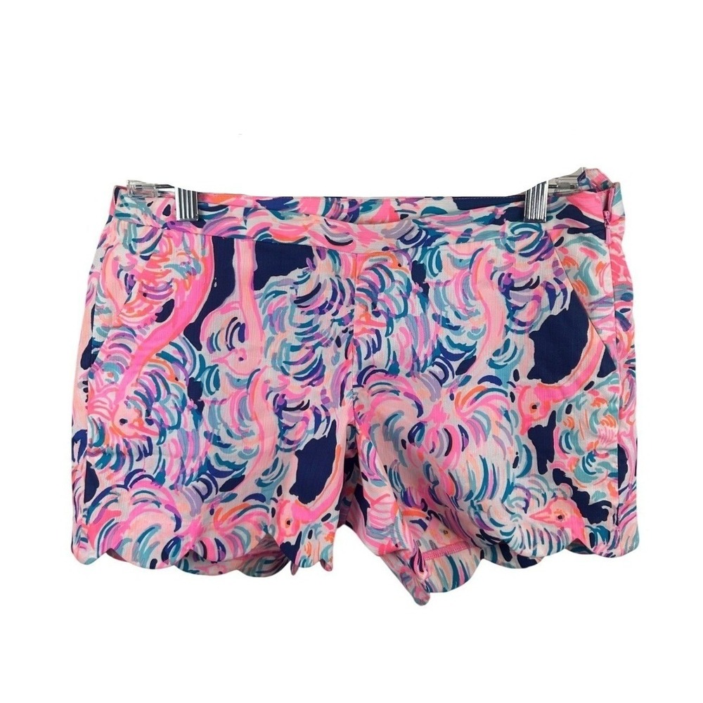 Lilly Pulitzer Magnolia Scalloped Shorts Flamingo Pink Print Colorful Size 4